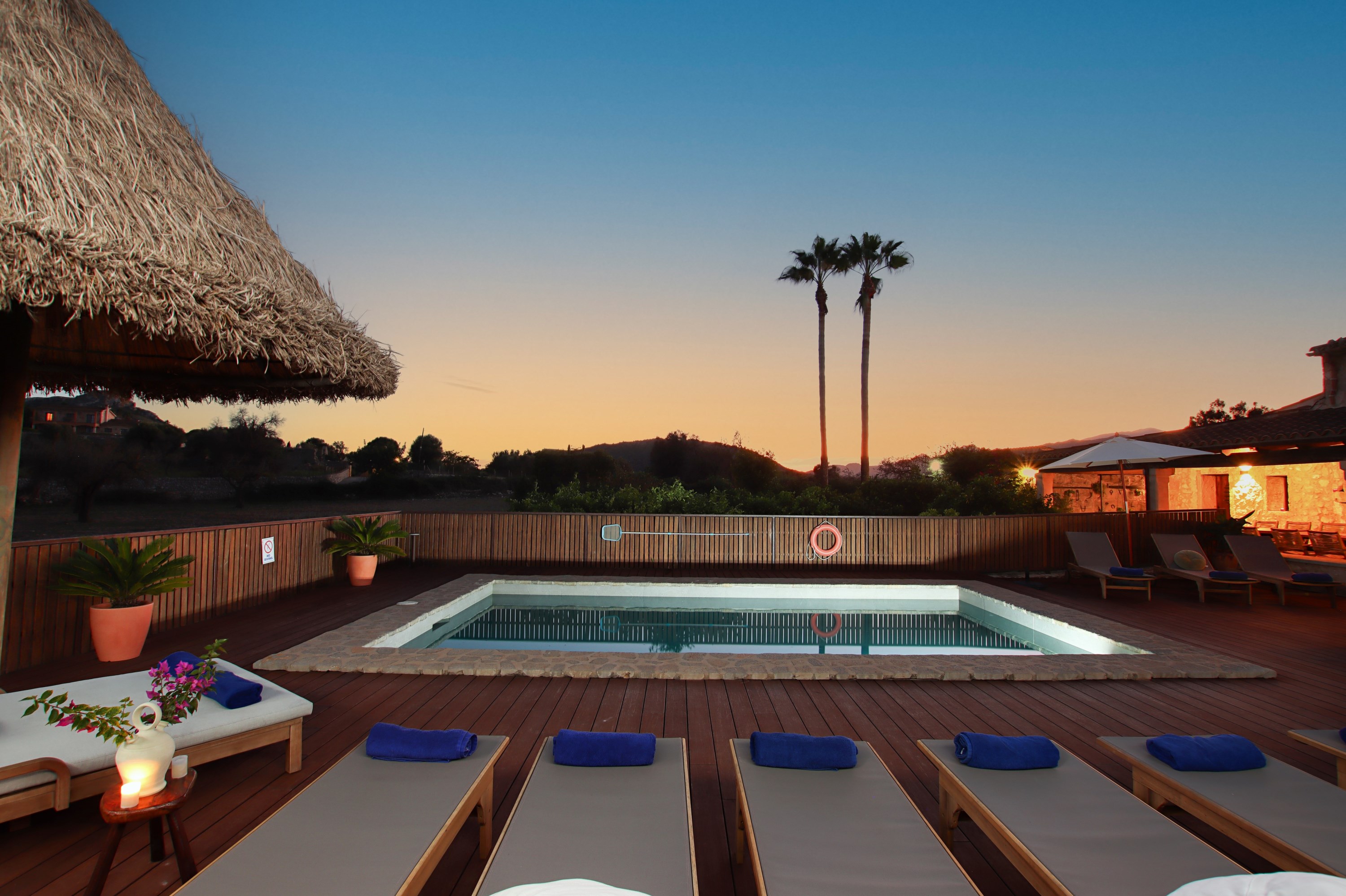 Pool lit at night